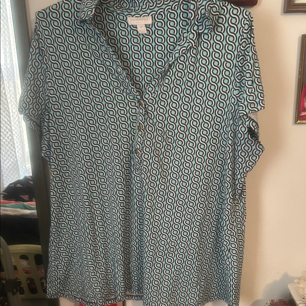 Charter Club Black and White Patterned Button Down Shirt